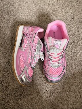 Bottega Veneta Pink Silver Mixed-Media Sneakers